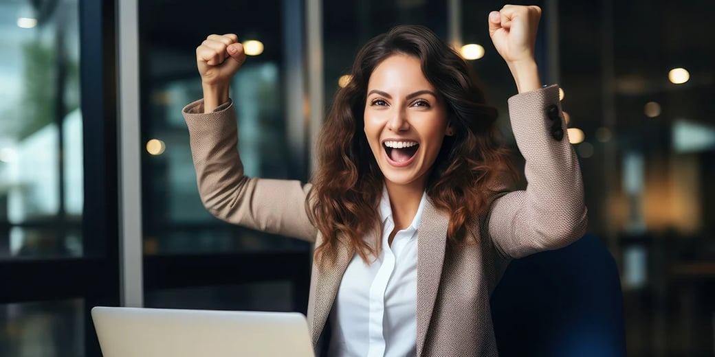 Sales rep celebrating