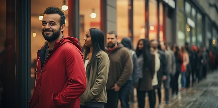 Loyal customers standing outside a store