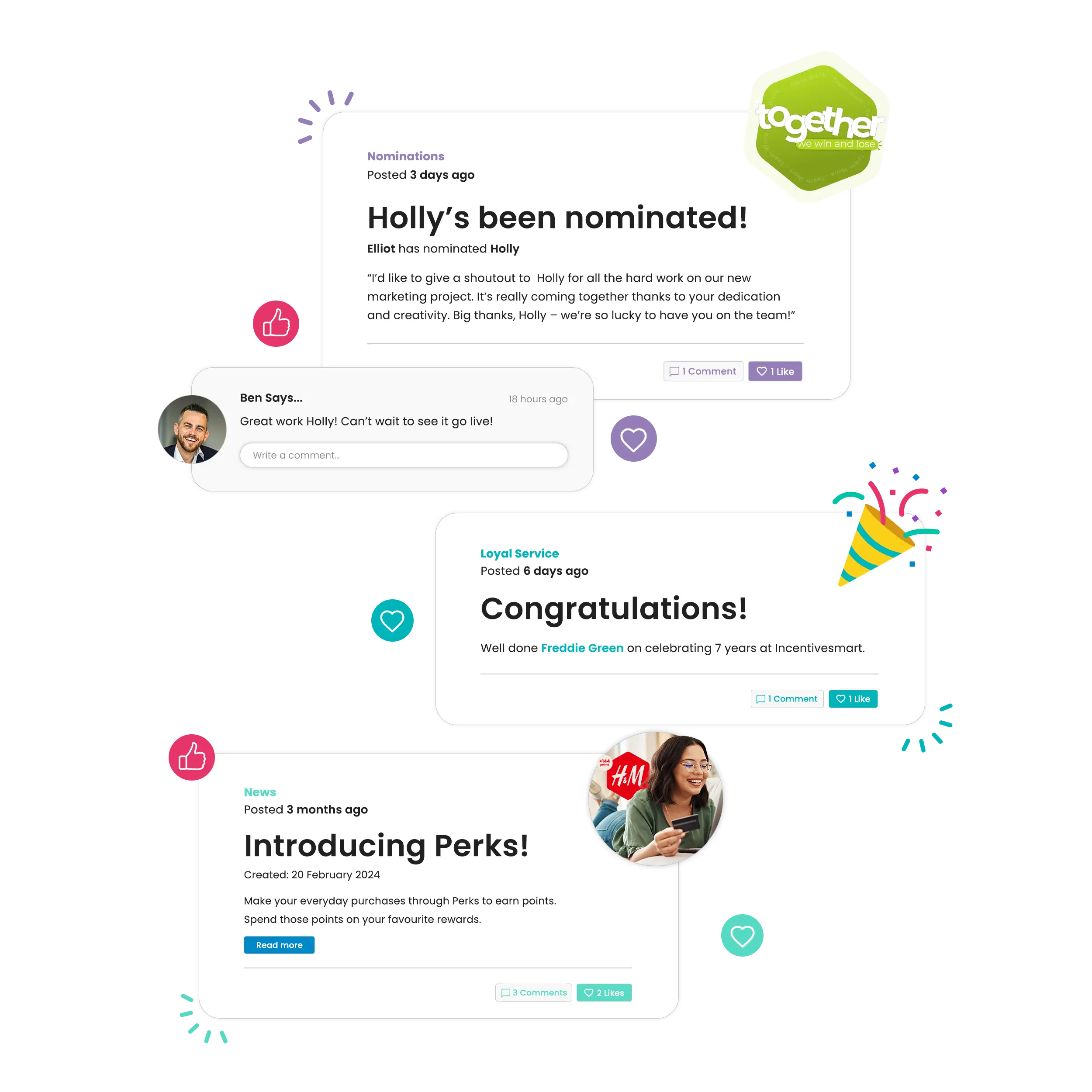 peer to peer recognition social feed