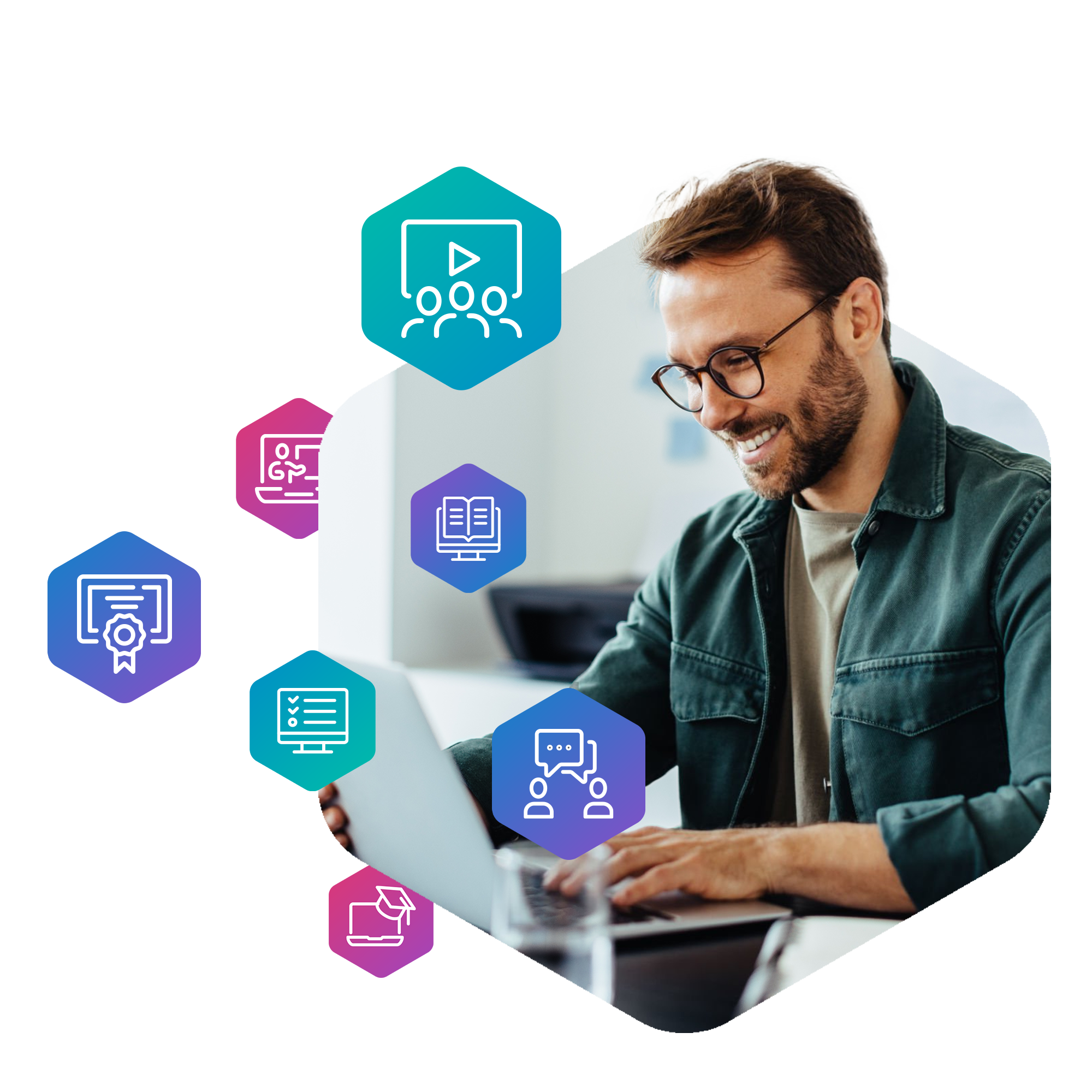 Sales team member engaging with content on laptop